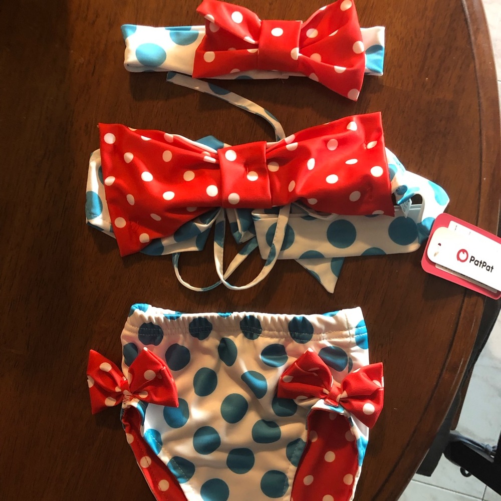 PatPat 2 piece swim suit with matching headband